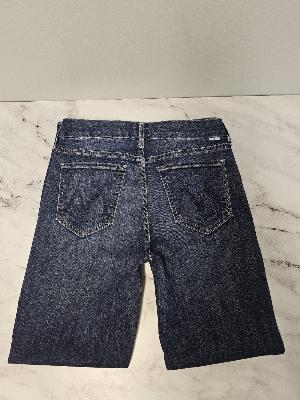 MOTHER The Looker Crop Mid Rise Skinny Dark Blue On The Edge Jeans 27 Preowned - Picture 6 of 11